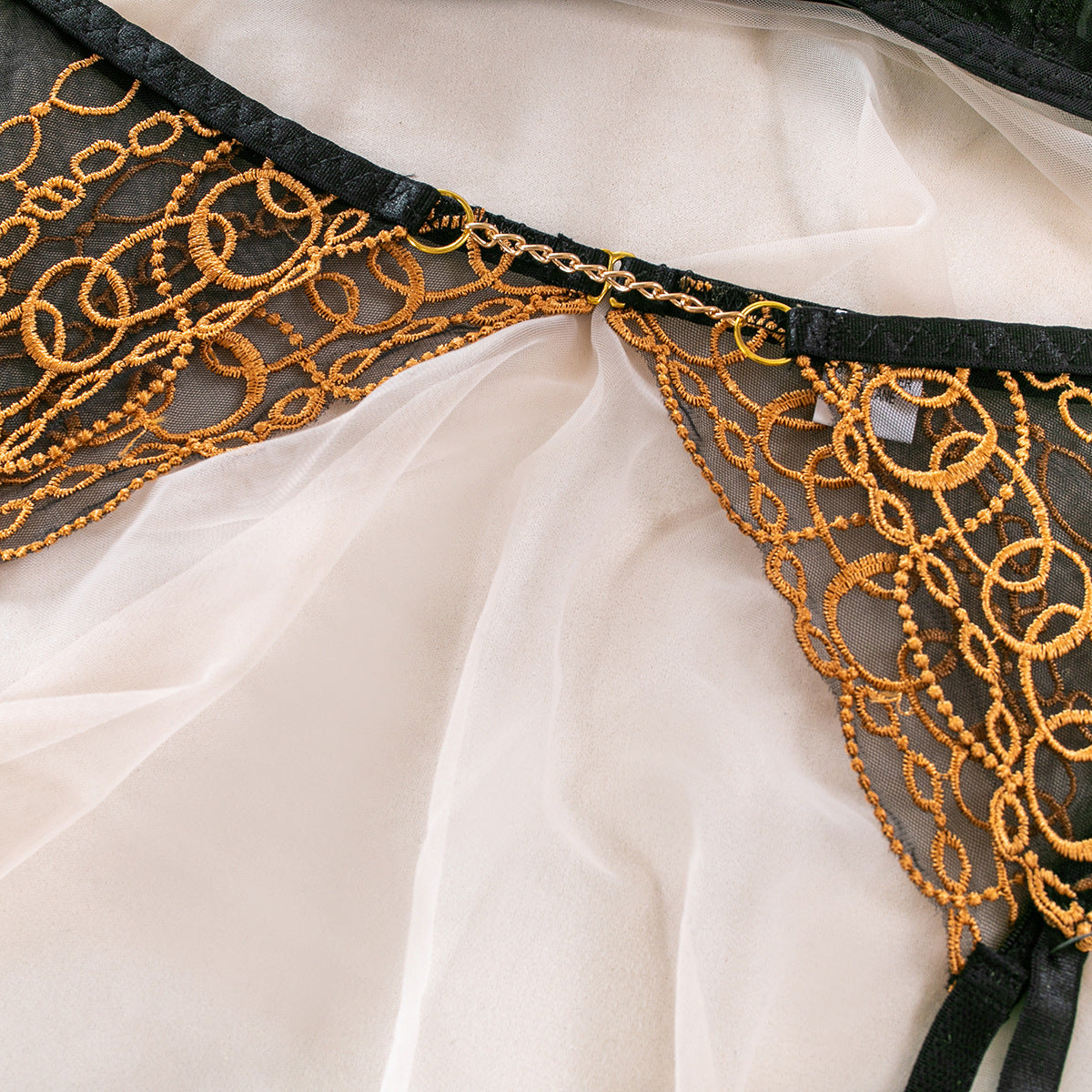 Golden Embrace Chain Embroidery Lingerie Set - Limited Edition