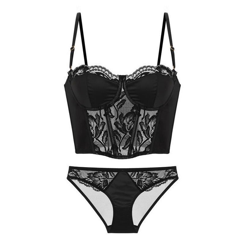 Elegant Lace and Satin Bustier Set - StylinArts-Bras and Briefs-StylinArts