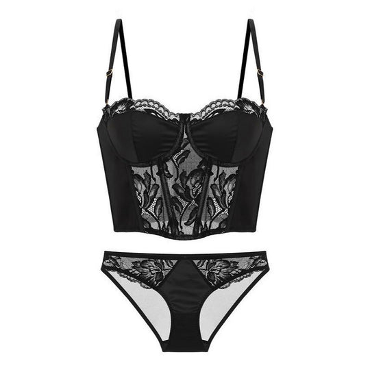 Evangeline Lace Corset Set-Black-L-Bras and Briefs-StylinArts