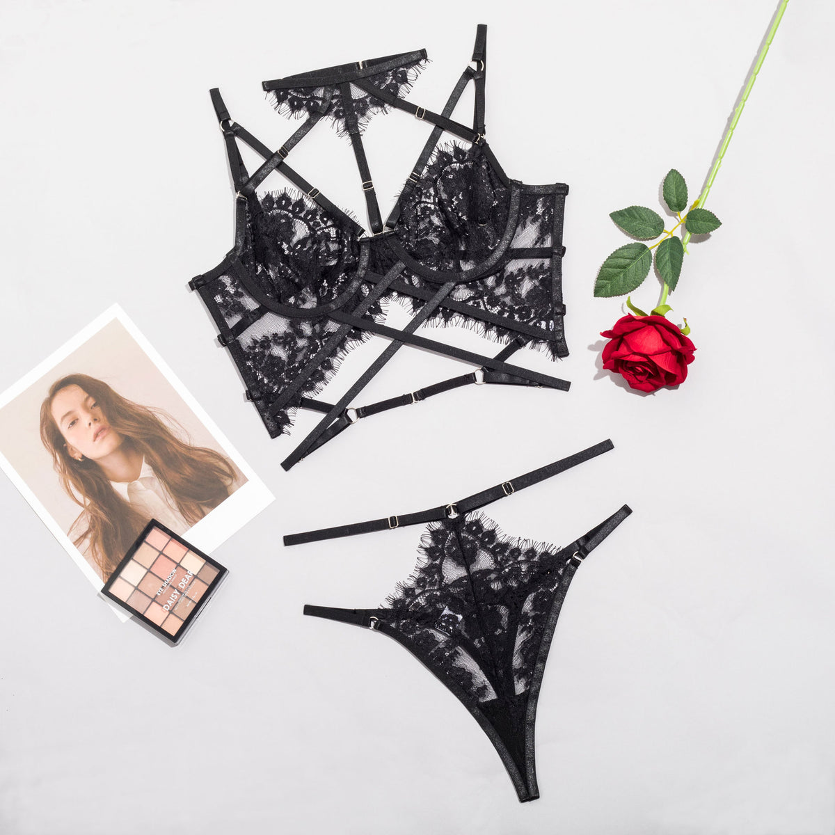 Alluring Lace Harness Lingerie Ensemble - StylinArts-Basques-StylinArts