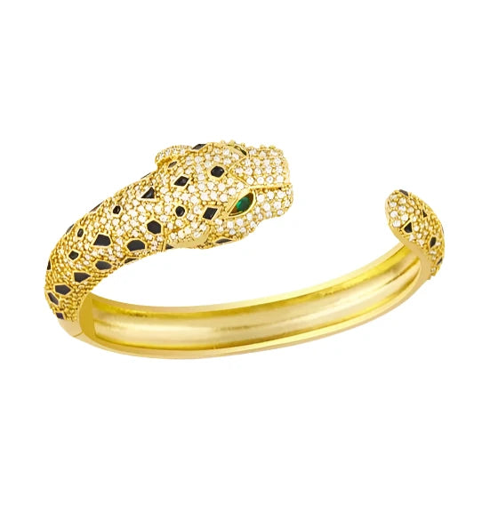 Majestic Panther: 18K Gold Plated Cubic Zirconia Bracelet-Fashion Bracelets & Bangles-StylinArts