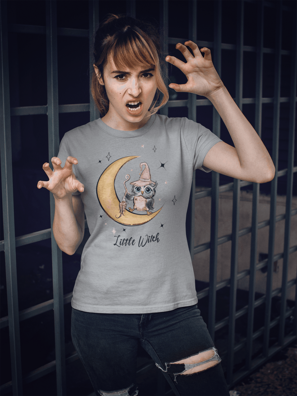 Moonlit Little Witch Tee-Regular Fit Tee-StylinArts