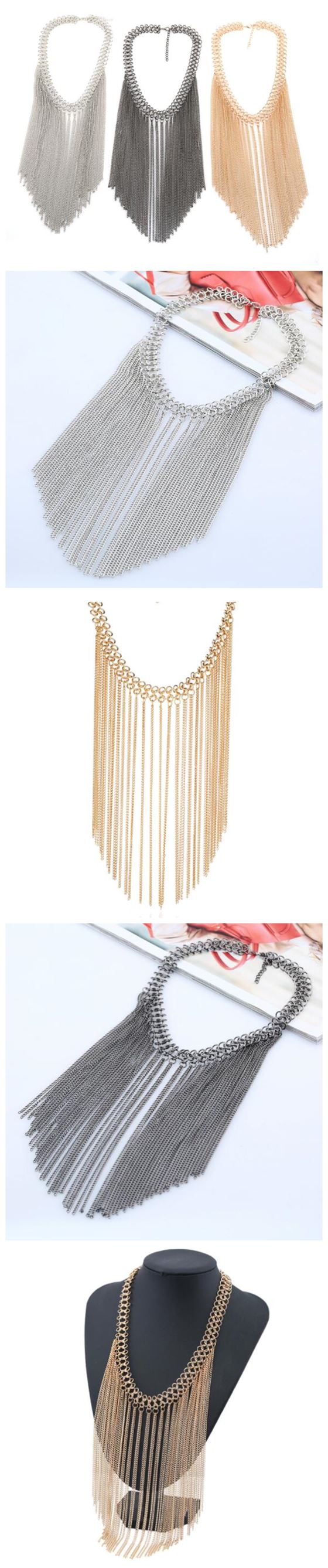 Tassel Cascade: Golden Chunky Necklace - StylinArts