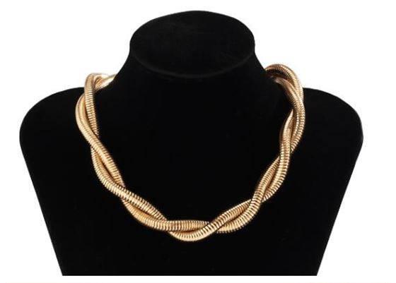 Golden Twine: Double-Layer Twist Chain Statement Necklace-Necklace-StylinArts