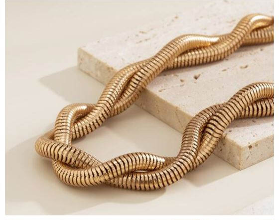 Golden Twine: Double-Layer Twist Chain Statement Necklace-Necklace-StylinArts