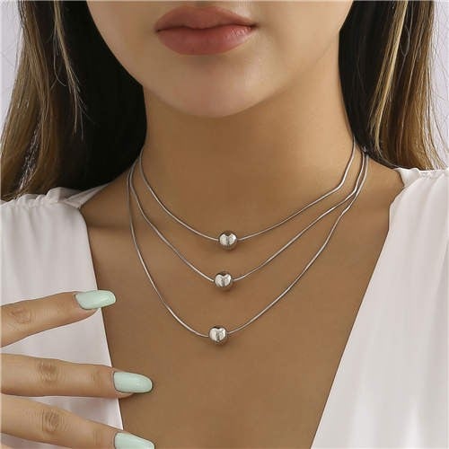 Fashion Alloy Beads Pendant Three Layers Women Wholesale Chain Necklace - Silver