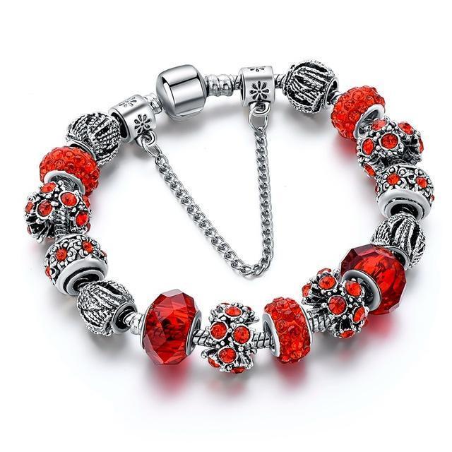 Garnet Crystal Gemstone Charm Bracelet-Fashion Bracelets & Bangles-StylinArts
