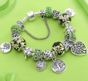 Peridot Flower Bead Charm Bracelet-Fashion Bracelets & Bangles-StylinArts