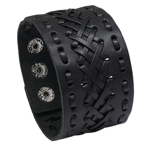 Artisan Black Weave Leather Bangle-Fashion Bracelets & Bangles-StylinArts