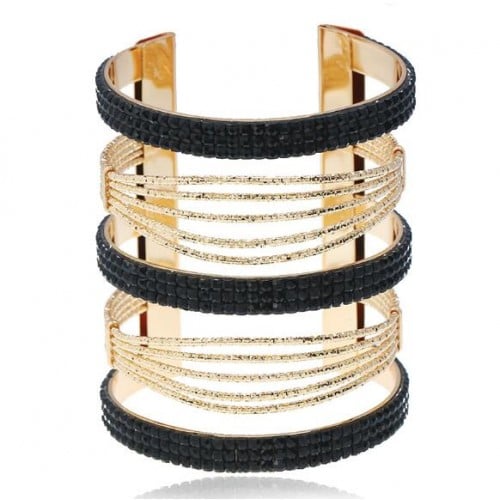 Black Beaded Bold Bangle-Fashion Bracelets & Bangles-StylinArts