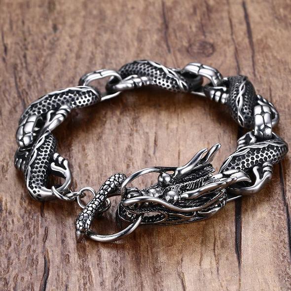 Dragon Link Stainless Steel Bracelet-Fashion Bracelets & Bangles-StylinArts