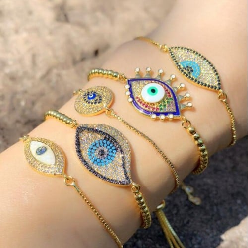14K Artisan Evil Eye Bracelet-Fashion Bracelets & Bangles-StylinArts