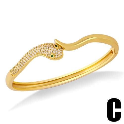 18K Gold Serpent Design Bangle-Fashion Bracelets & Bangles-StylinArts