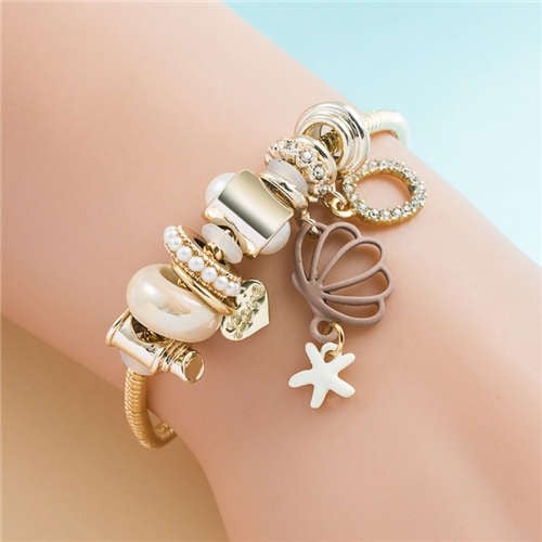 Brown Shell & Pearl Elegance Bracelet-Fashion Bracelets & Bangles-StylinArts
