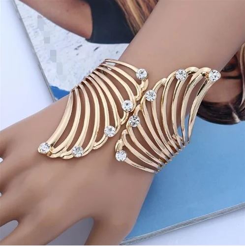 Golden Feather Hollow Bangle-Fashion Bracelets & Bangles-StylinArts