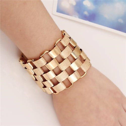 Golden Hollow Block Bold Bracelet-Fashion Bracelets & Bangles-StylinArts