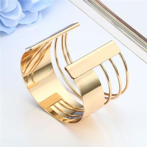 Golden Hollow Unique Wide Bangle-Fashion Bracelets & Bangles-StylinArts