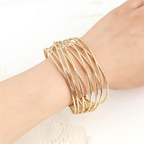 Golden Simple Weave Open-end Bracelet-Fashion Bracelets & Bangles-StylinArts