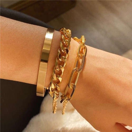 Mixed Chain Golden Alloy Set-Fashion Bracelets & Bangles-StylinArts