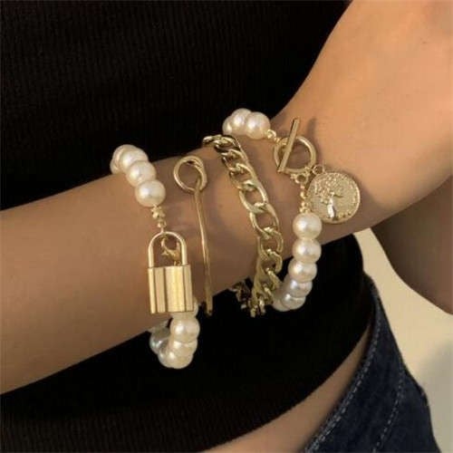 Pearl & Coin Golden Mix Bracelet-Fashion Bracelets & Bangles-StylinArts