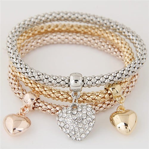 Triple Hearts Alloy Fashion Bracelet-Fashion Bracelets & Bangles-StylinArts
