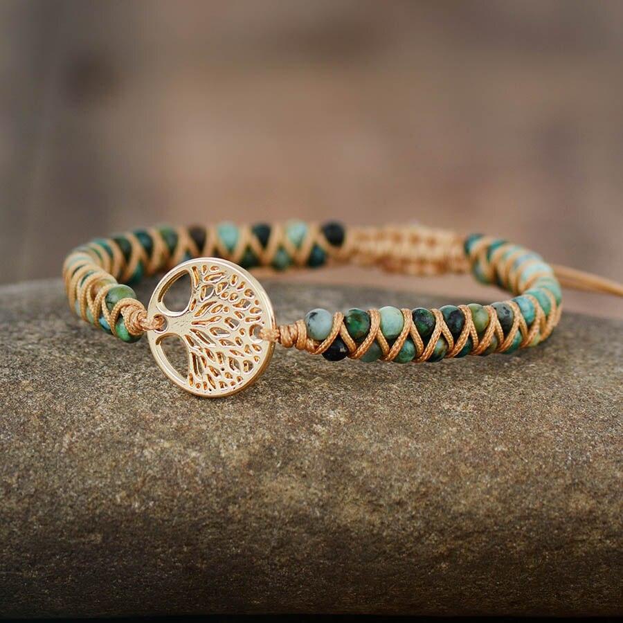 Tree Charm Bracelets African Japser String Braided Bracelets-Fashion Bracelets & Bangles-StylinArts