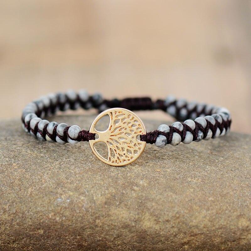 Tree Charm Bracelets African Japser String Braided Bracelets-Fashion Bracelets & Bangles-StylinArts