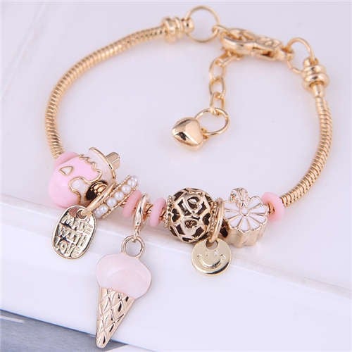 Ice Cream & Floral Pink Combo Bracelet-Fashion Bracelets & Bangles-StylinArts