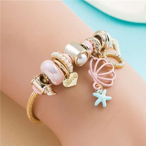 Pink Shell & Pearl Elegance Bracelet-Fashion Bracelets & Bangles-StylinArts