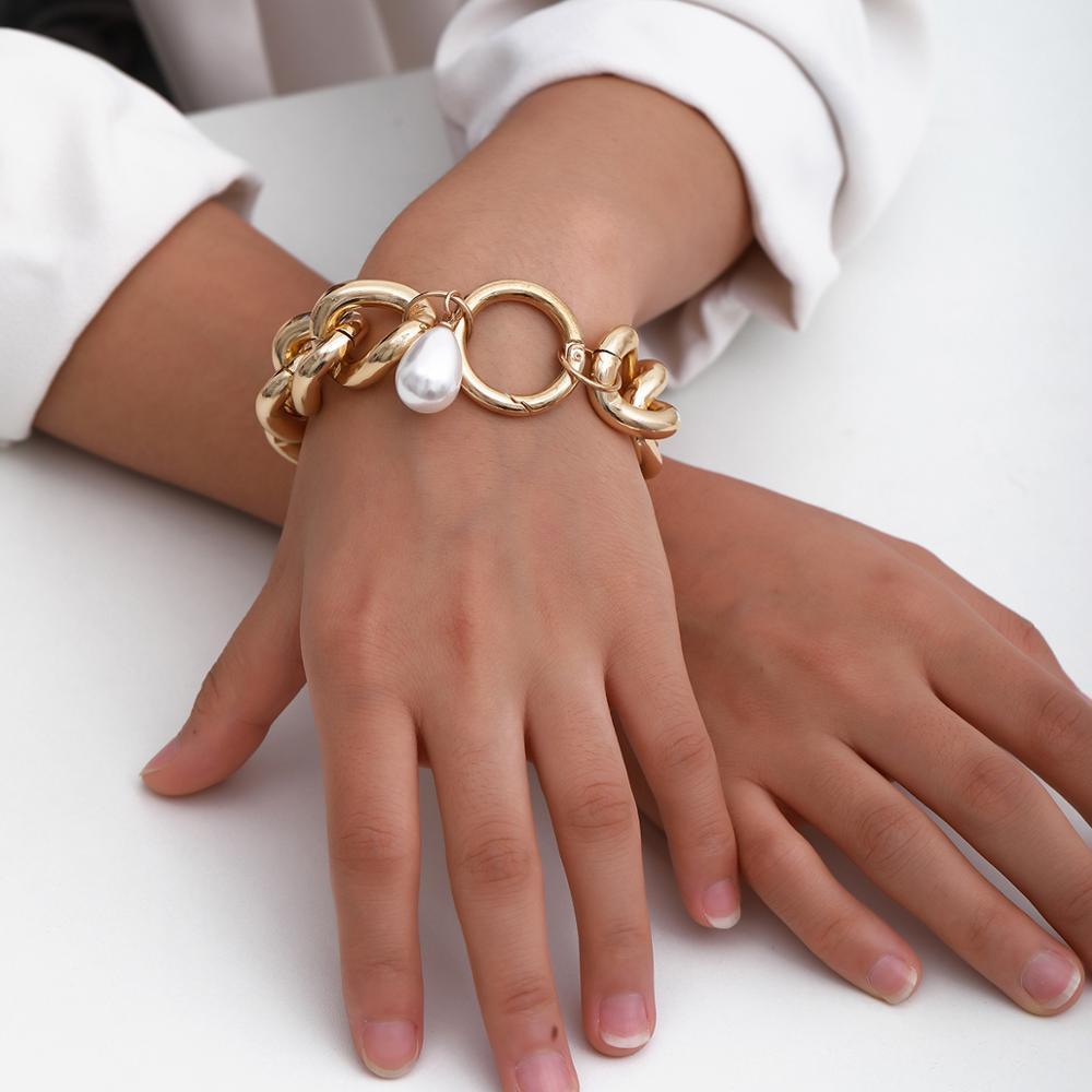 Chain Bracelet with Pearl Pendant-Fashion Bracelets & Bangles-StylinArts