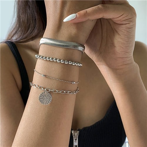 Bells & Geometric Silver Bracelet Set-Fashion Bracelets & Bangles-StylinArts