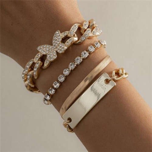 Golden Butterfly Cuban Chain Set-Fashion Bracelets & Bangles-StylinArts