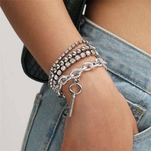 Key & Vintage Chain Silver Set-Fashion Bracelets & Bangles-StylinArts