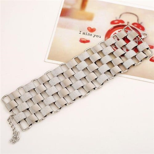Silver Hollow Block Bold Bracelet-Fashion Bracelets & Bangles-StylinArts