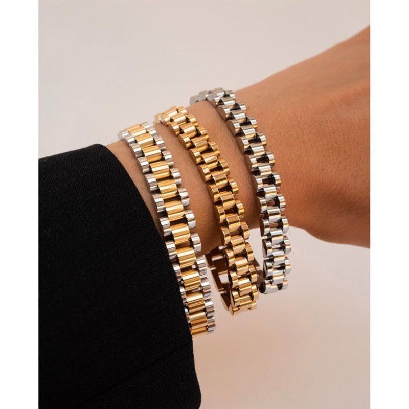 Gold Plated Watch Band influenced Bracelet-Fashion Bracelets & Bangles-StylinArts
