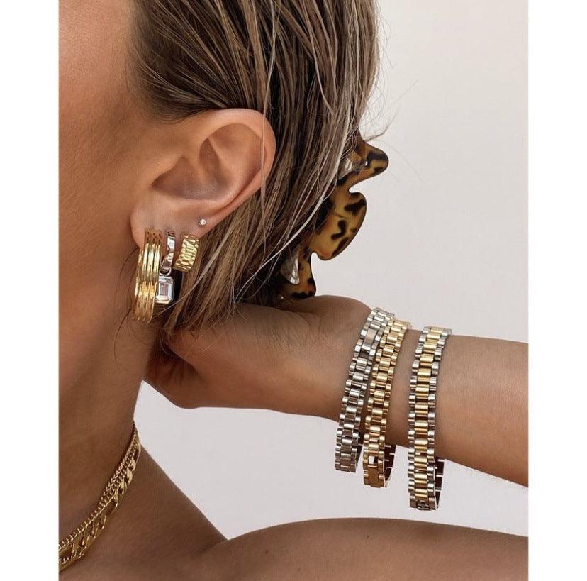 Gold Plated Watch Band influenced Bracelet-Fashion Bracelets & Bangles-StylinArts