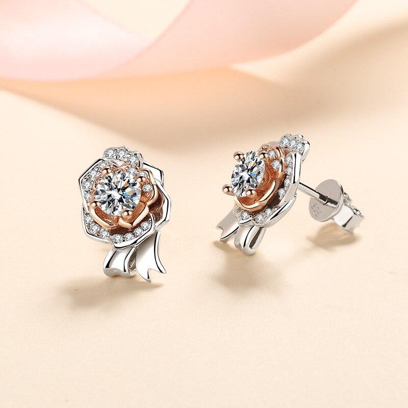 Silver Sparkling Rose Stud Earrings-Fashion Earrings-StylinArts
