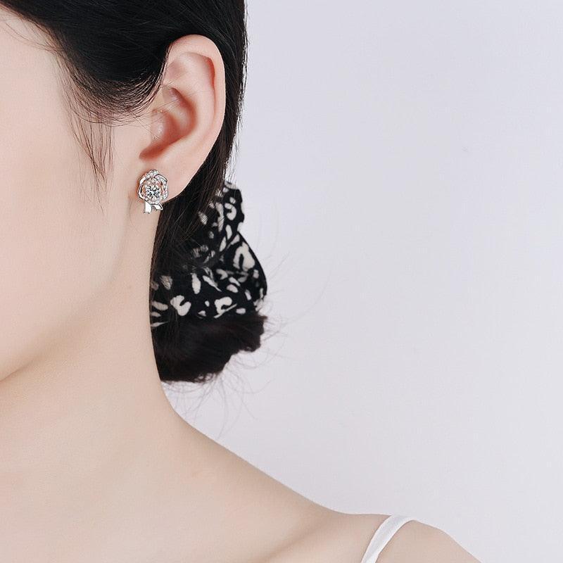 Silver Sparkling Rose Stud Earrings-Fashion Earrings-StylinArts