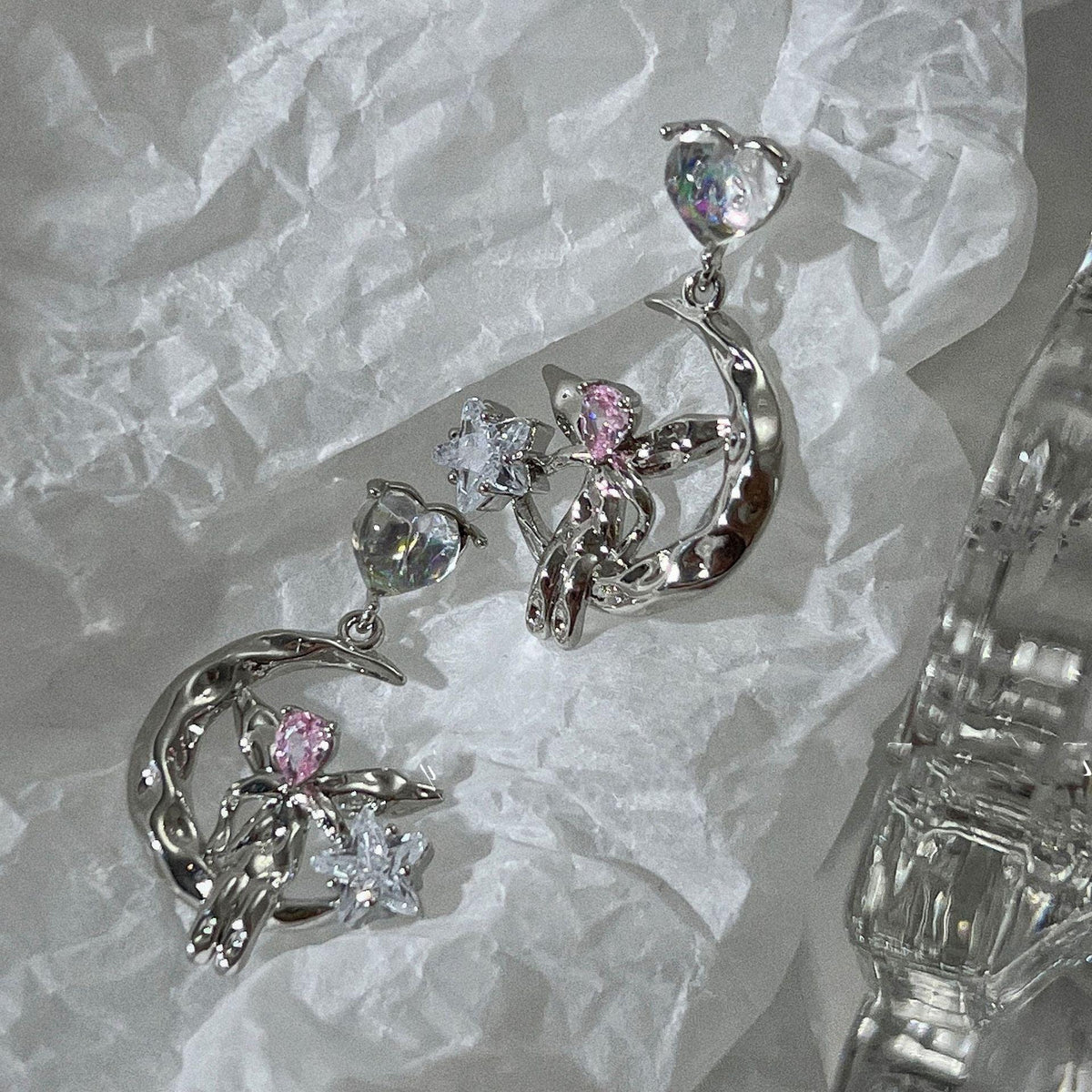 Angel Heart Star Crystal Drop Earrings-Fashion Earrings-StylinArts