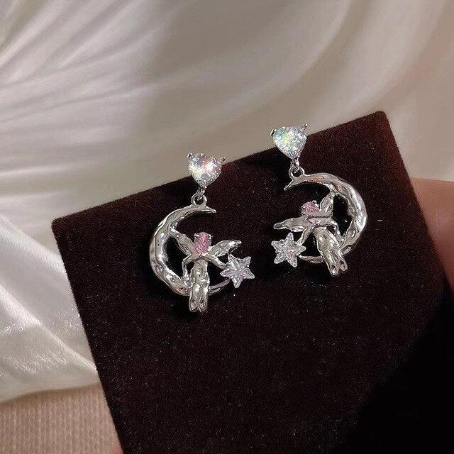 Angel Heart Star Crystal Drop Earrings-Fashion Earrings-StylinArts