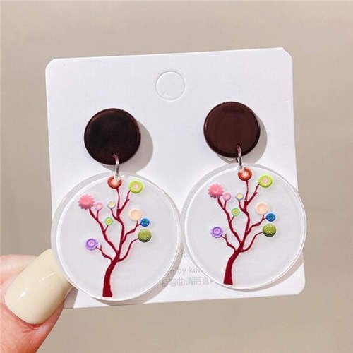 Arboreal Artistry Acrylic Rounds-Fashion Earrings-StylinArts