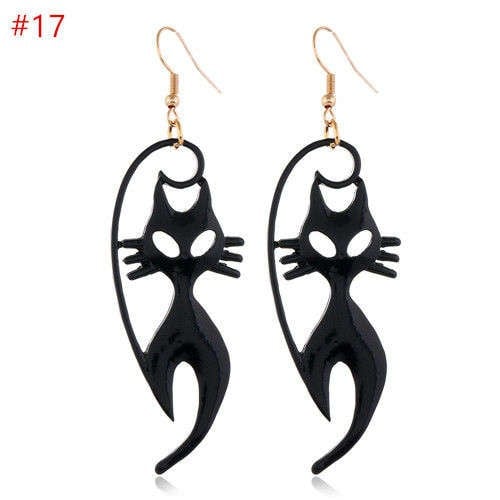 Black Midnight Feline Fancy-Fashion Earrings-StylinArts