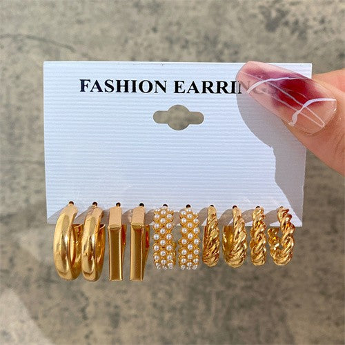Golden Twist 5 Set Earrings Set-Fashion Earrings-StylinArts
