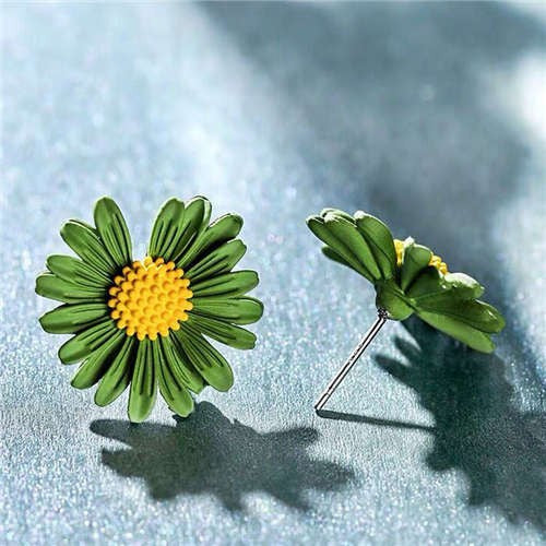 Green Daisy Elegance-Fashion Earrings-StylinArts