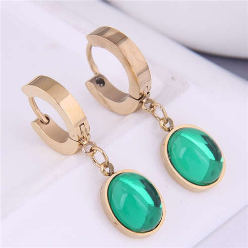 Green Gem Elegance Huggies Earrings-Fashion Earrings-StylinArts