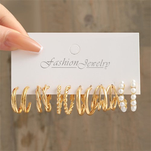 Pearl Circle Elegance Twisted Earrings Set-Fashion Earrings-StylinArts