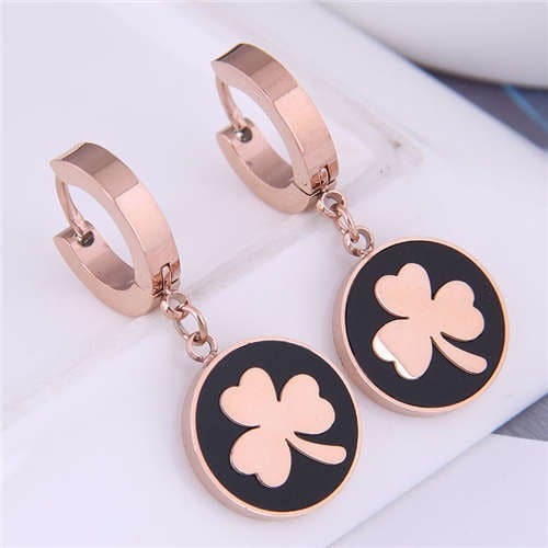 Rose Gold and Black Clover Huggie Harmony Earrings-Fashion Earrings-StylinArts