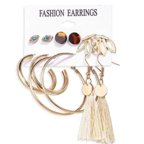 White Boho Chic Tassel and Hoop Set-Fashion Earrings-StylinArts