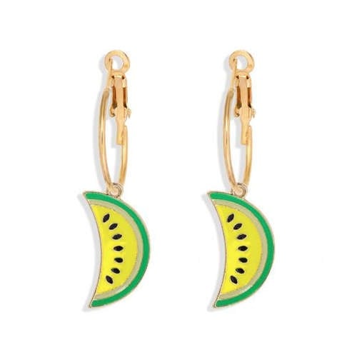 Yellow Summer Watermelon Enamel Earrings-Fashion Earrings-StylinArts
