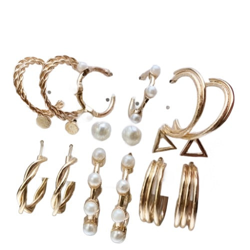 Geometric Pearl Couture Set (6 Piece Set)-Fashion Earrings-StylinArts